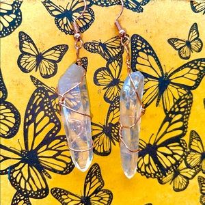 Handmade and hand wrapped copper clear quartz earrings!